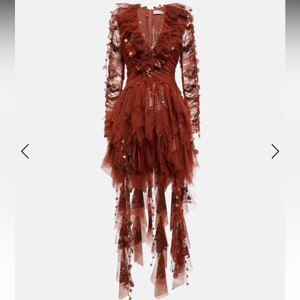 Zimmermann KALEIDOSCOPE STARGAZER HANDKERCHIEF MINI DRESS IN MOCHA size AU 2